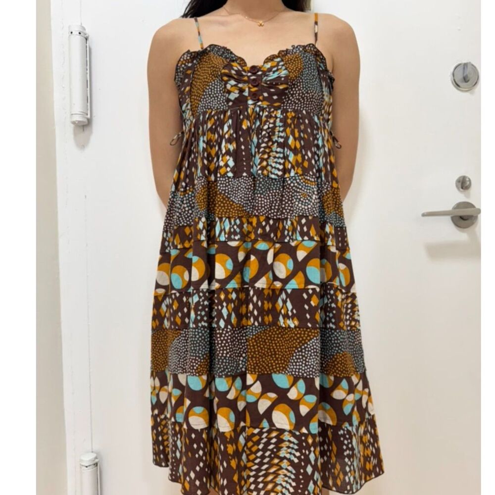 Forever 21 Y2K 100% Cotton Brown Patchwork Babydoll Dress